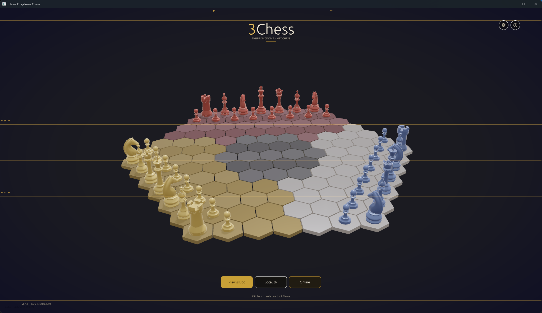 3Chess — lobby with dark theme and golden ratio grid